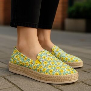 ESPRIT | Emilia Slip-On Espadrilles Yellow Green Floral Summer Vibes
